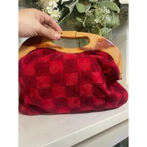 Vintage Red Handbag with Plastic Handle